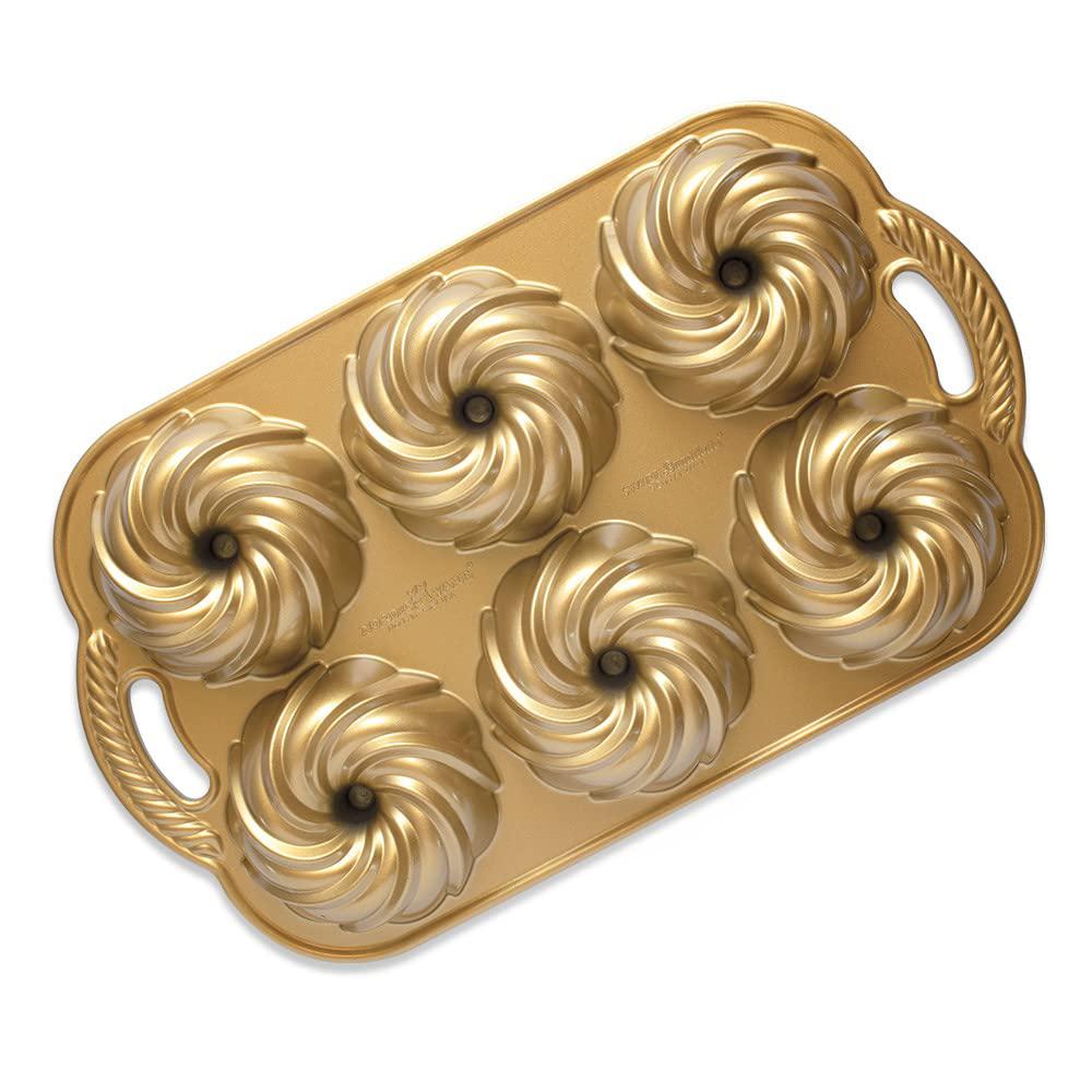 nordic ware swirl bundtlette pan, 6-cavity, gold