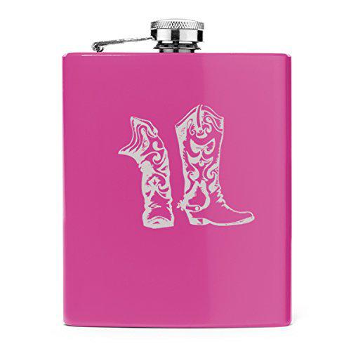 MIP 7 oz stainless steel hip flask cowboy cowgirl boots (pink)