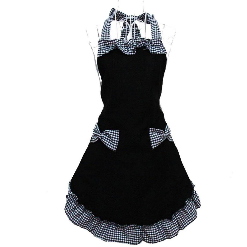 hyzrz cute retro lovely vintage ladies kitchen flirty vintage aprons for women girls with pockets for mothers day gift (black