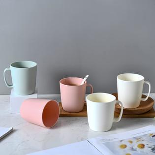 Kurala kurala coffee mugs set of 5, plastic coffee cups set, 10 ounce unbreakable  coffee mug plastic with handle, 3 basic colors, re