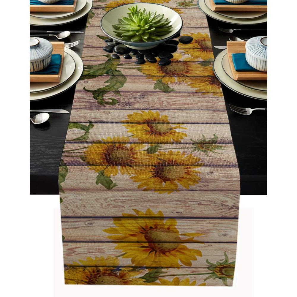 PIEPLE sunflowers rustic table runner-cotton linen-small 36 inche dresser scarves,farmhouse tablerunner for kitchen coffee/dining/so
