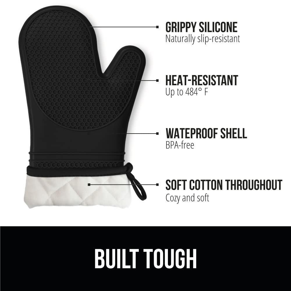 gorilla grip heat and slip resistant silicone oven mitts set, soft cotton lining, waterproof, bpa-free, long flexible thick g