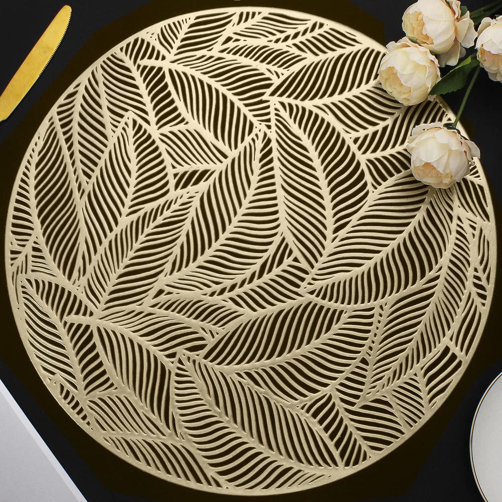 mabbcoo placemats set of 6, round leaf place mats for dining table ...