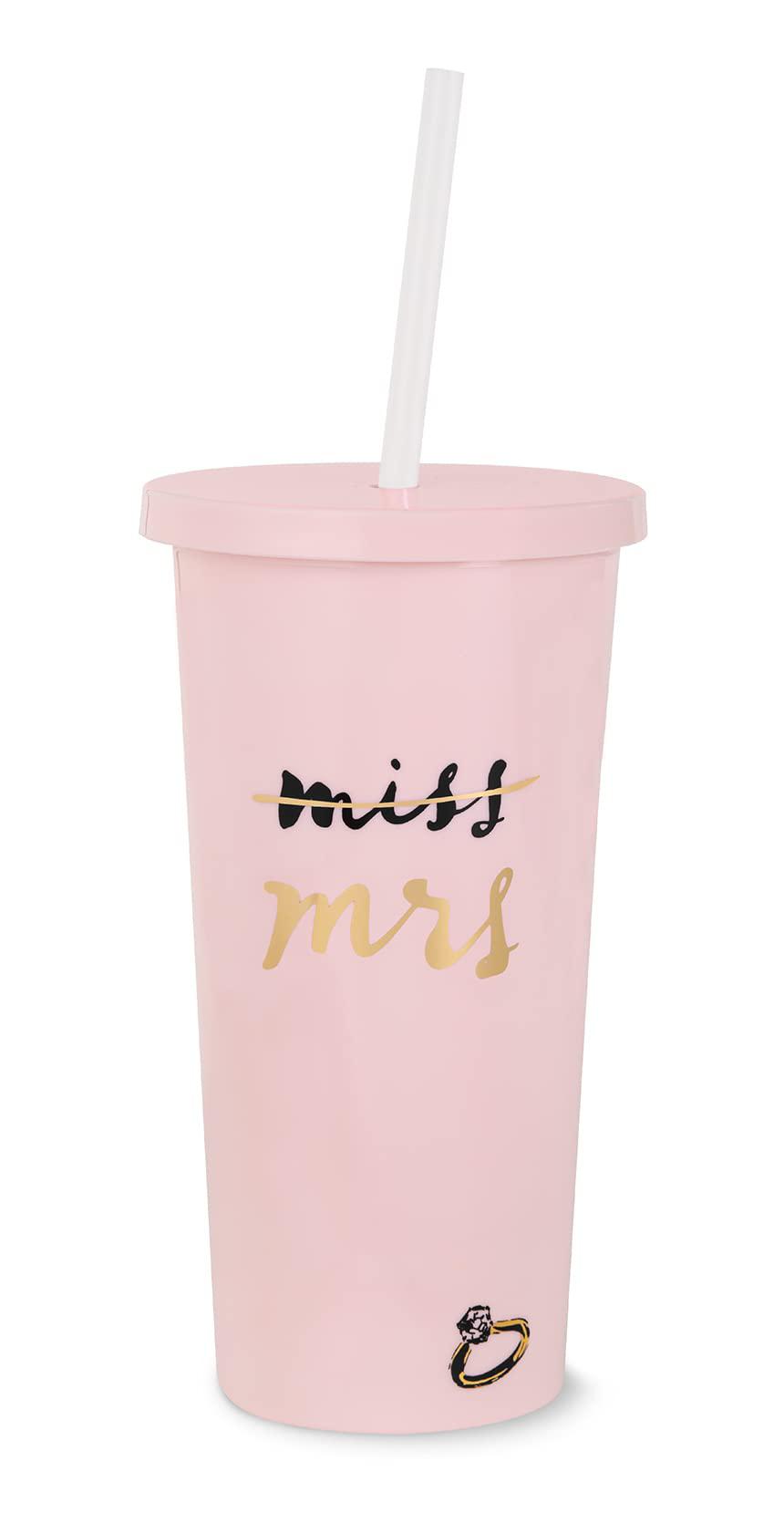 kate spade new york acrylic bridal tumbler with lid and straw, 20 oz tumbler for bride to be, slim double wall tumbler, miss 