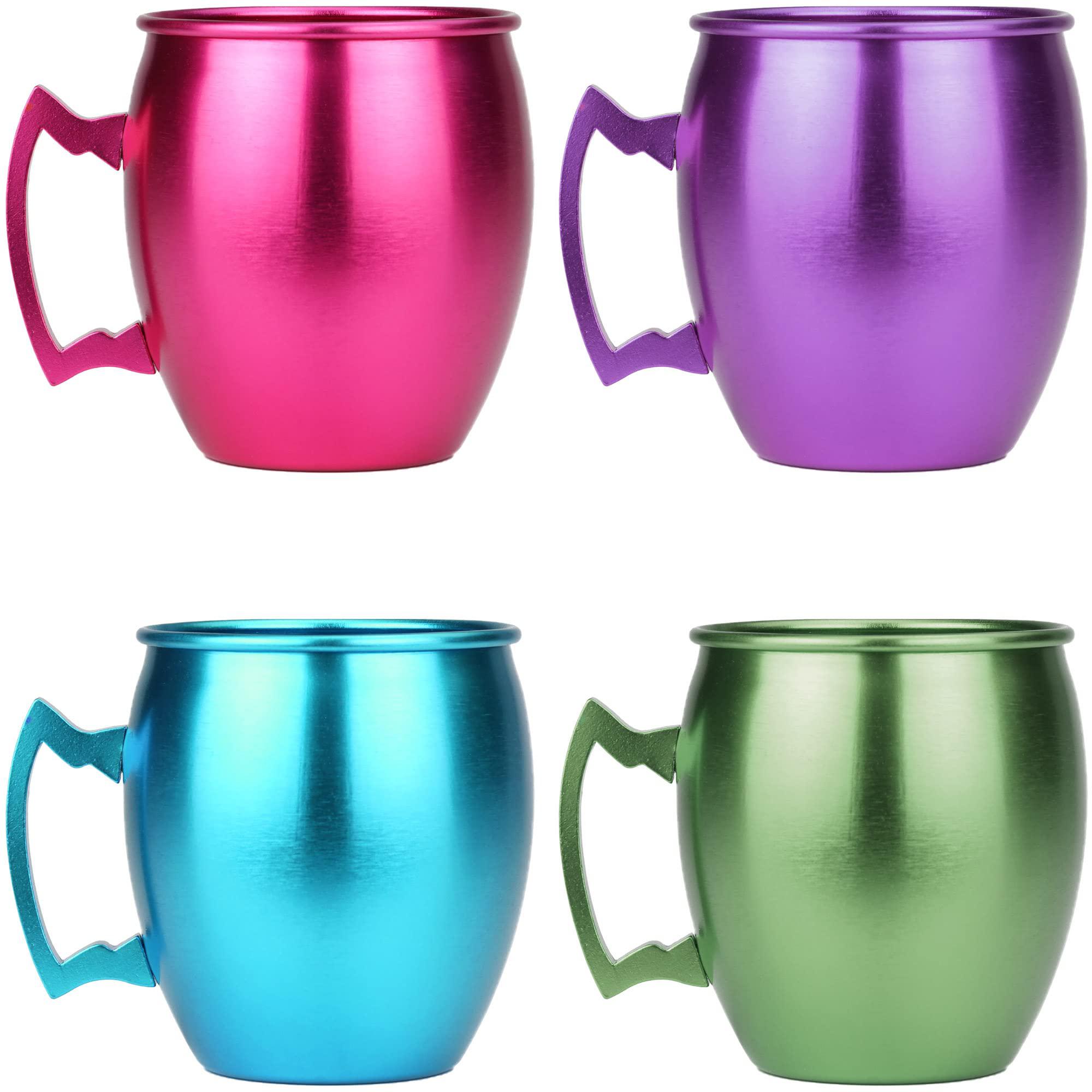 arora aluminum cups, metal anodized multi-colored blue, red, green, purple moscow mule mug set , aluminum cocktail drink mug 