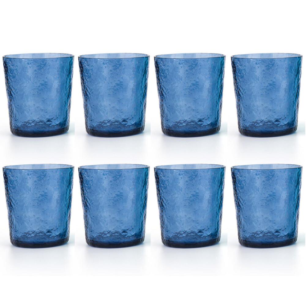 kx-ware 12-ounce acrylic old flashion glasses plastic tumblers, set of 8 blue