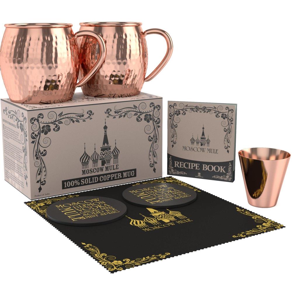 krown kitchen - hammered moscow mule copper mugs set of 2 | 100% solid copper | 16 oz