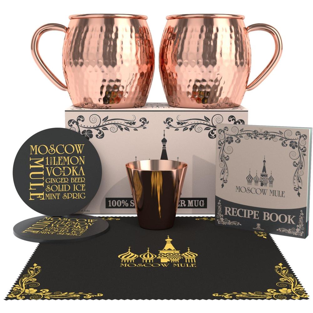 krown kitchen - hammered moscow mule copper mugs set of 2 | 100% solid copper | 16 oz