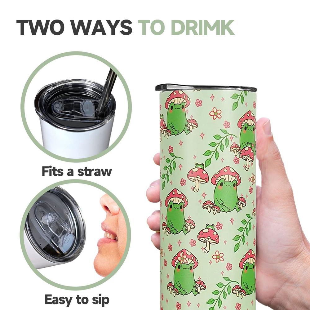ceovfoi frog gifts for women,cute green kawaii frog mushroom 20 oz tumbler with lid and straw,kawaii frog stuff/decor/accesso