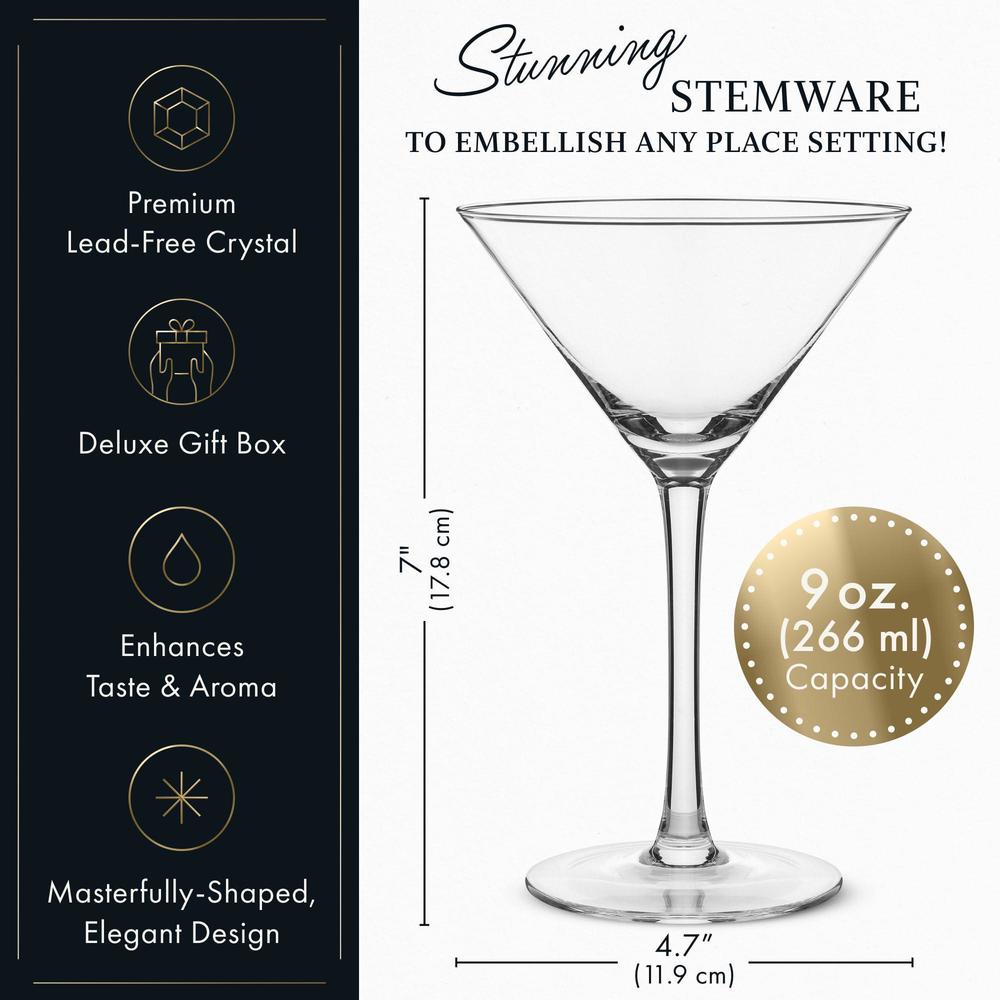 elixir glassware martini glasses set of 2 - hand blown crystal martini glasses with stem - elegant cocktail glasses for bar, 