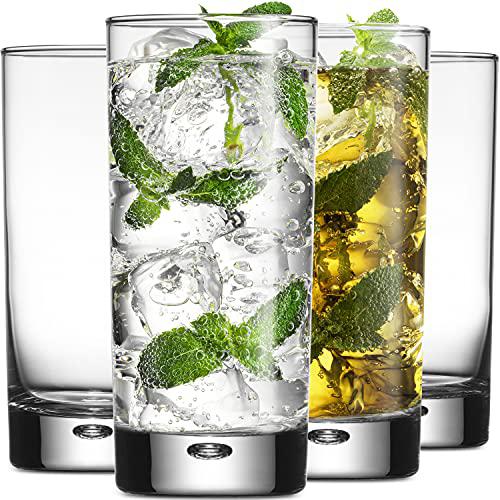 home essentials & beyond highball glasses set of 4, 17 oz drinking glasses, red series heavy bubble base.