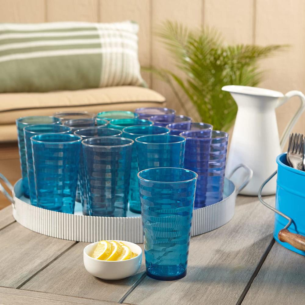 us acrylic splash 18 ounce plastic stackable water tumblers in 4 coastal colors | value set of 16 drinking cups | reusable, b