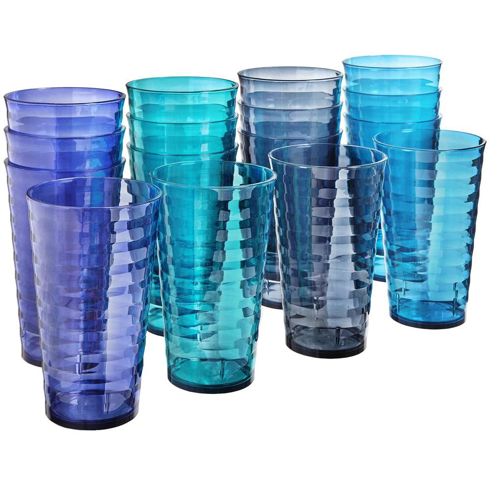 us acrylic splash 18 ounce plastic stackable water tumblers in 4 coastal colors | value set of 16 drinking cups | reusable, b