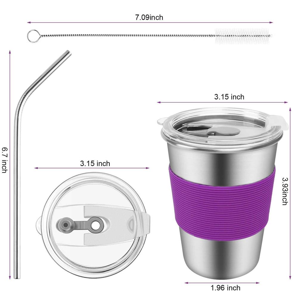 yummy sam stainless steel cups with straws and lids,spill-proof kids tumblers dishwasher safe, unbreakable metal toddler cups