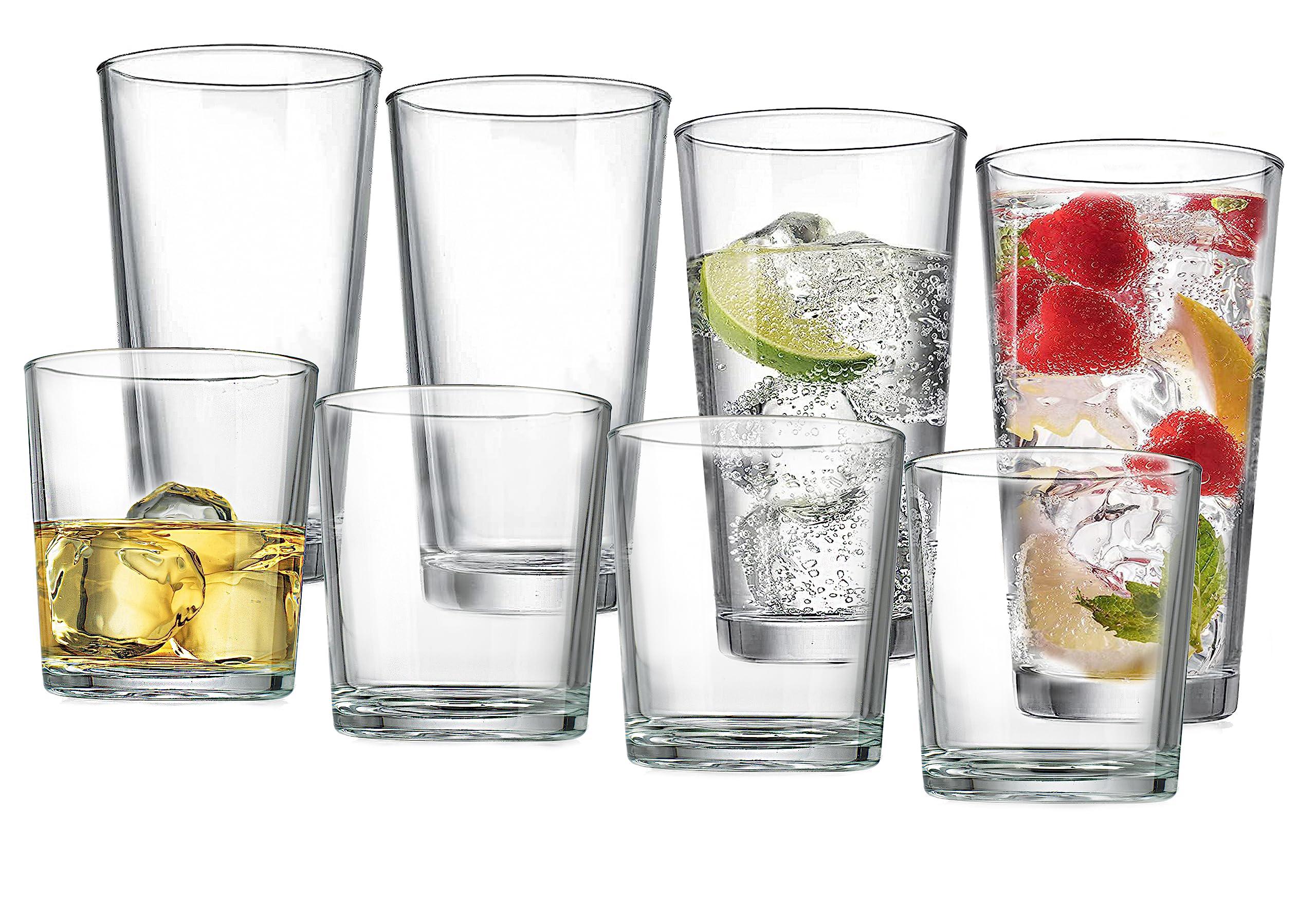 Glaver\'s glaver's drinking glasses set of 8 mixed glassware set, 4 highballs 17 oz., 4 whiskey glasses 13 oz., great for cocktail whis