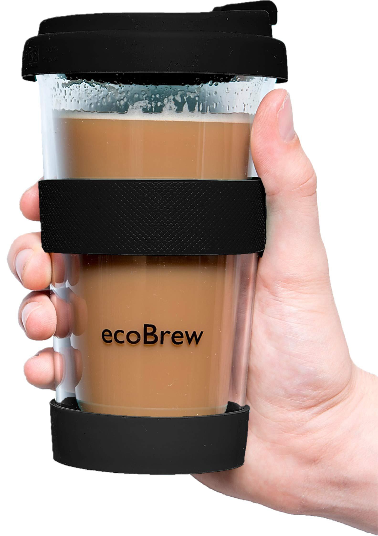ecoBrew ecobrew 12oz double wall glass tumbler with lid, insulated glass travel  coffee mug, dishwasher safe & microwavable clear coff