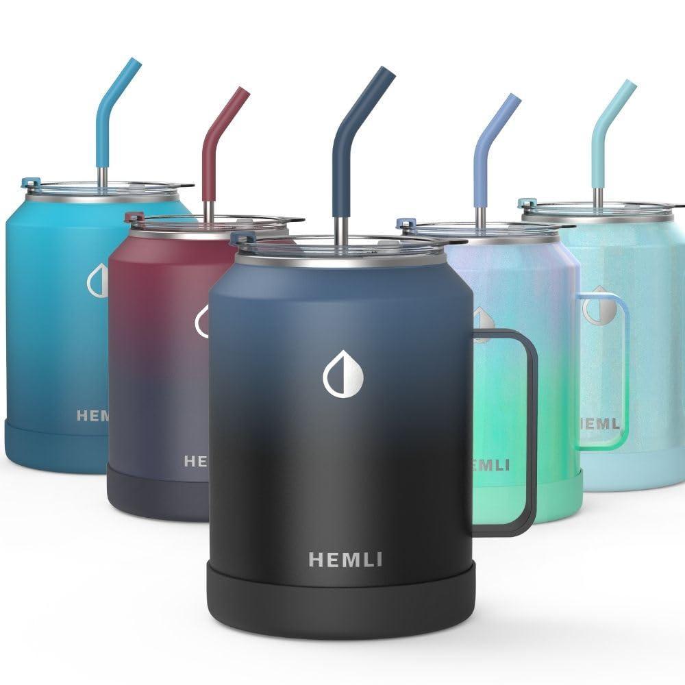 hemli 50 oz tumbler with handle and straw, big cup for ice coffee, 50 oz  water bottle, large travel tumbler, 50 oz mug tumble