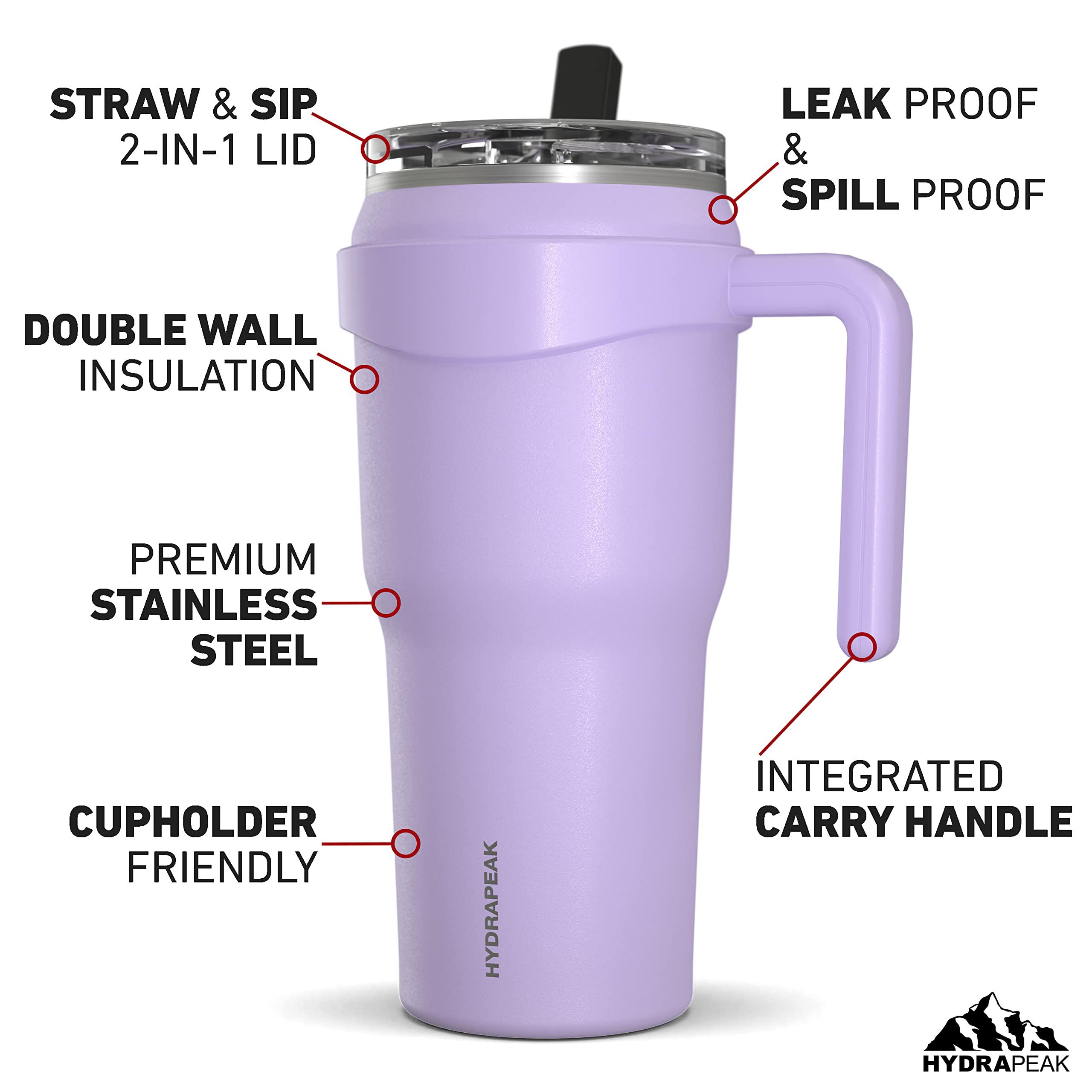 hydrapeak roadster 40 oz tumbler with handle and straw lid, convenient 2 in 1 lid, tumbler lid straw, 40oz tumbler with handl