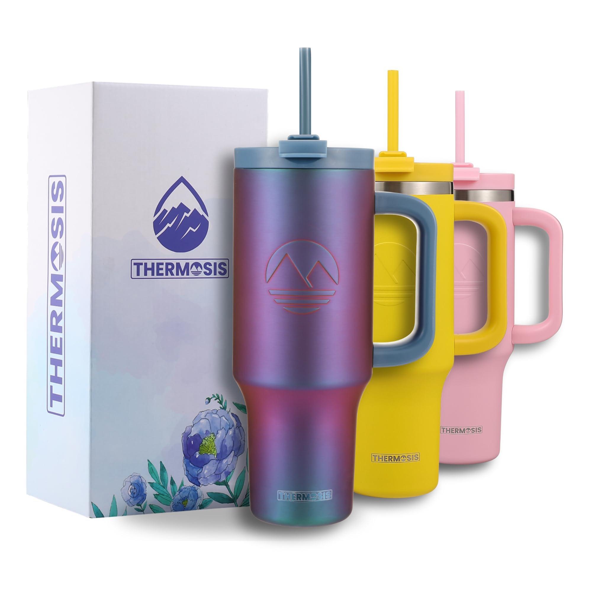 thermosis 40 oz tumbler with handle and straw, insulated 40oz tumbler with lid and straw, multi-use 40oz tumbler with handle,