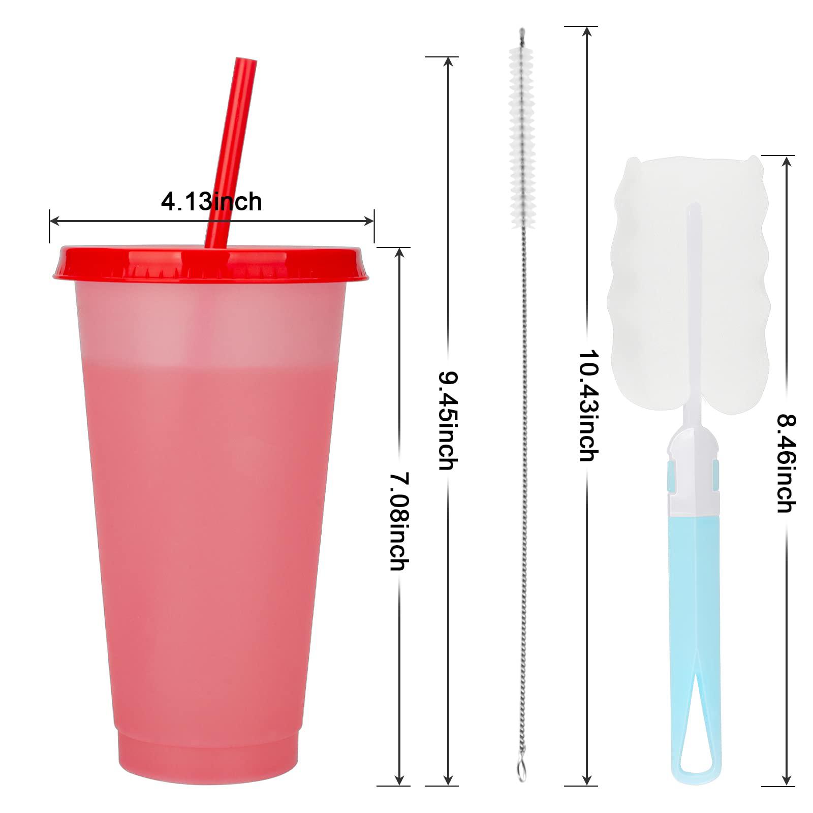 sursip color changing tumblers with lids ,straws ,cleaning brush & ice cube tray - 7 reusable bulk tumblers plastic cold cups