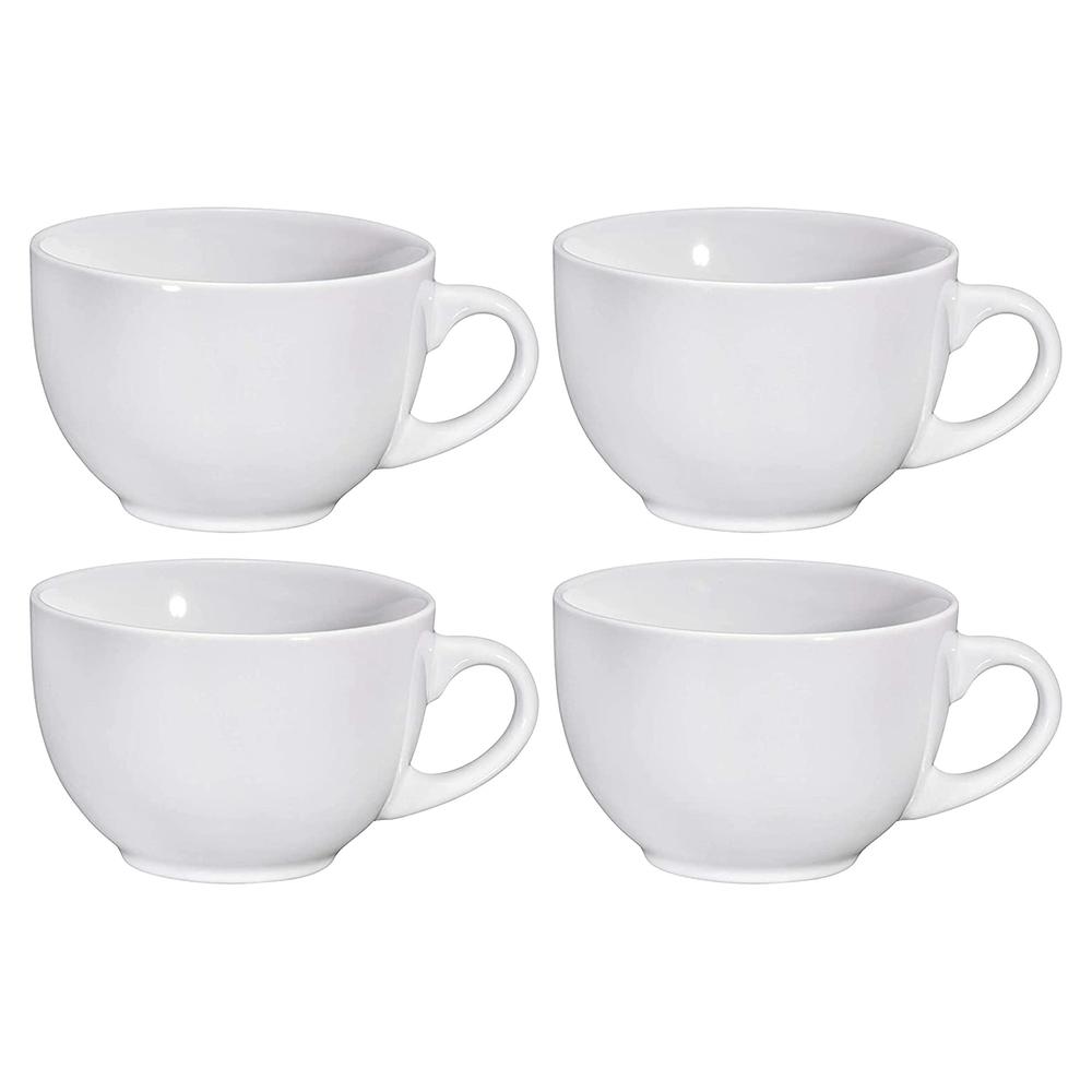 bruntmor porcelain 24 oz white large coffee mug, big handle mug set for cereal, tea, soup, easy to handle microwavable mugs, 