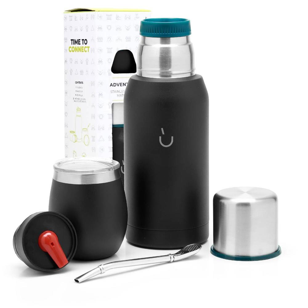balibetov yerba mate kit - includes 1 yerba mate cup, 1 bombilla mate straw, and 1 mate termo with 2 stoppers - the stainless