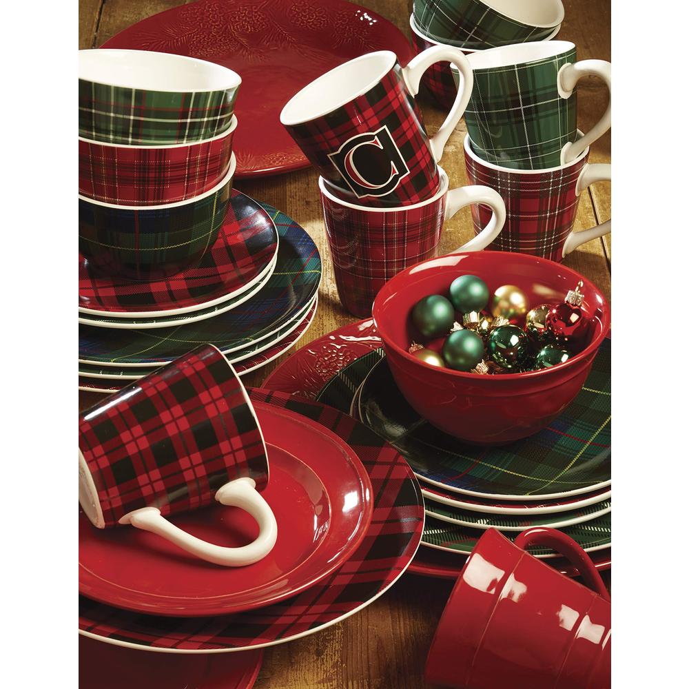 certified international christmas plaid 16 oz. mug, set of 6 assorted designs, 6 count (pack of 1), multicolor