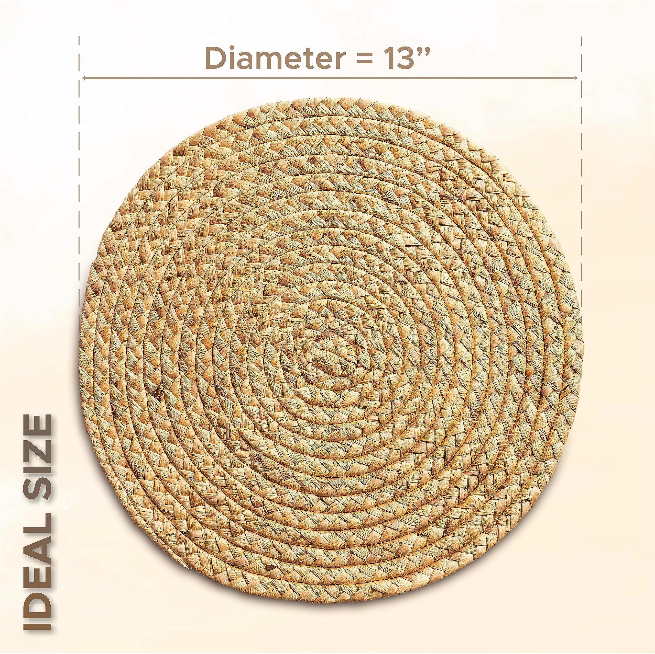 bluewest woven placemats, 13" round placemats rattan placemats (pack 10) wicker water hyacinth placemats, braided placemats s