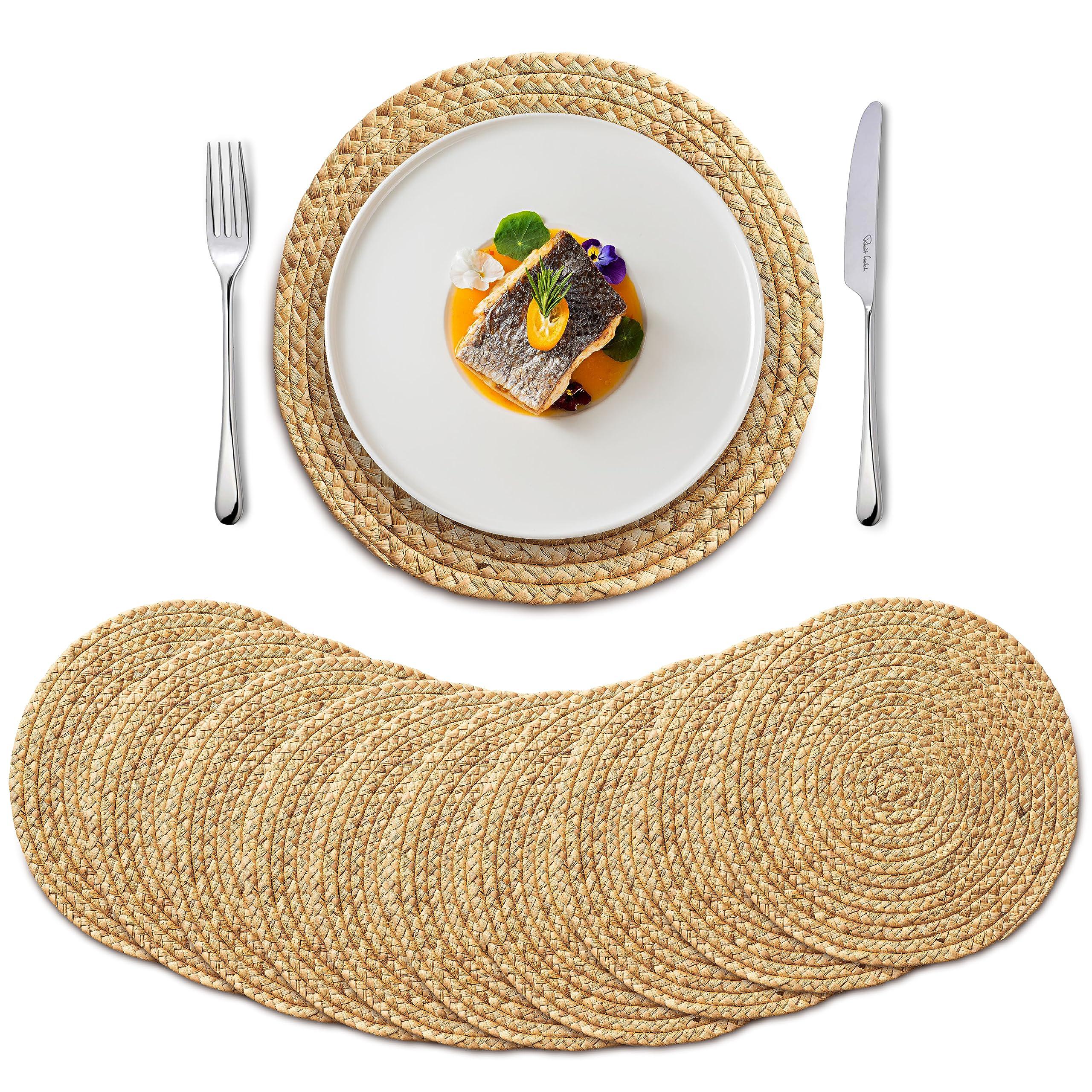bluewest woven placemats, 13" round placemats rattan placemats (pack 10) wicker water hyacinth placemats, braided placemats s