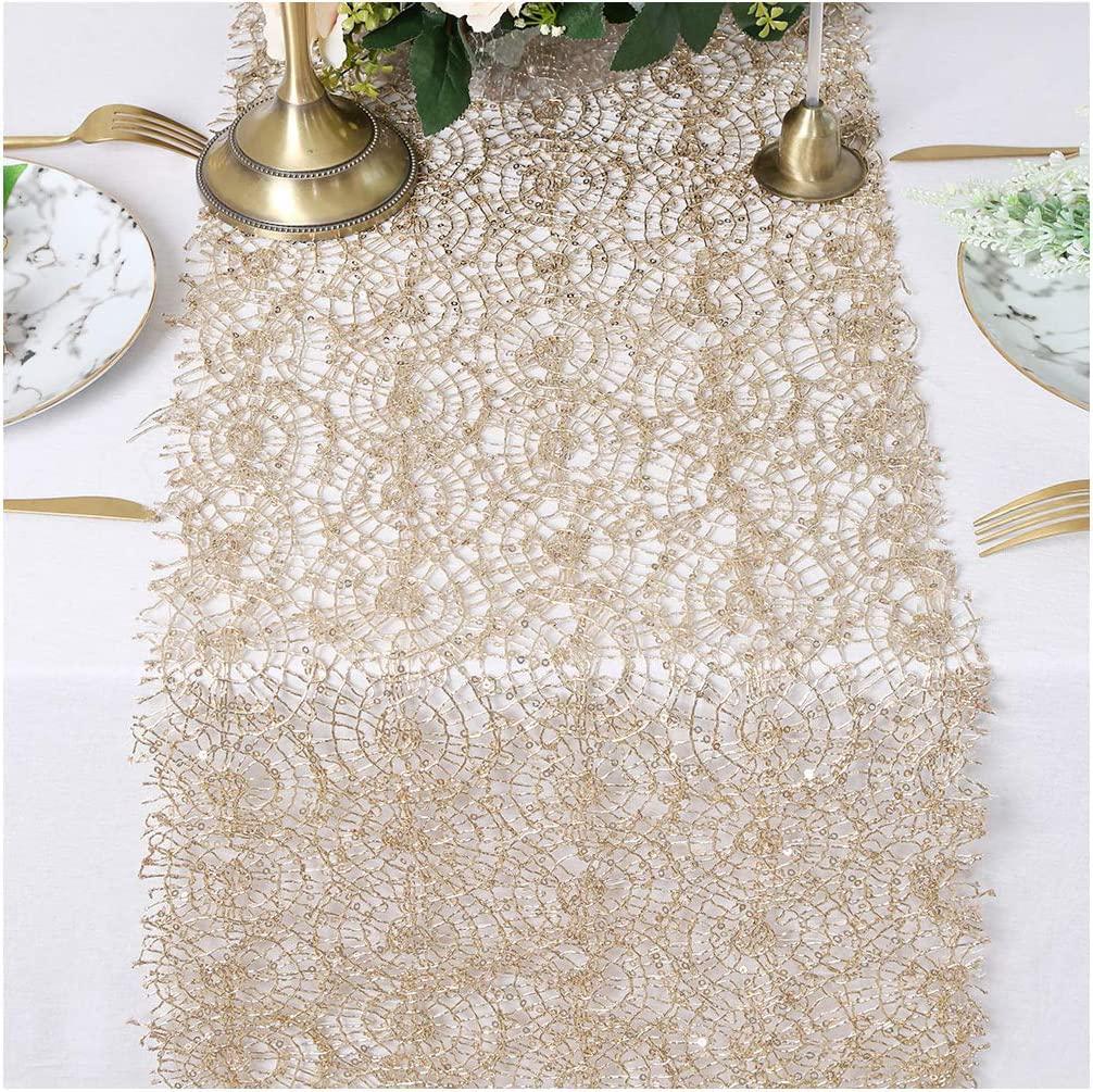 QueenDream 6 pieces sequin table runner champagne gold 12 x 80 inch glitter mesh table runner roll for wedding birthday party bridal sho