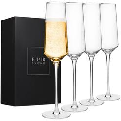 elixir glassware classy champagne flutes - hand blown crystal champagne glasses - set of 4 elegant flutes - gift for wedding,