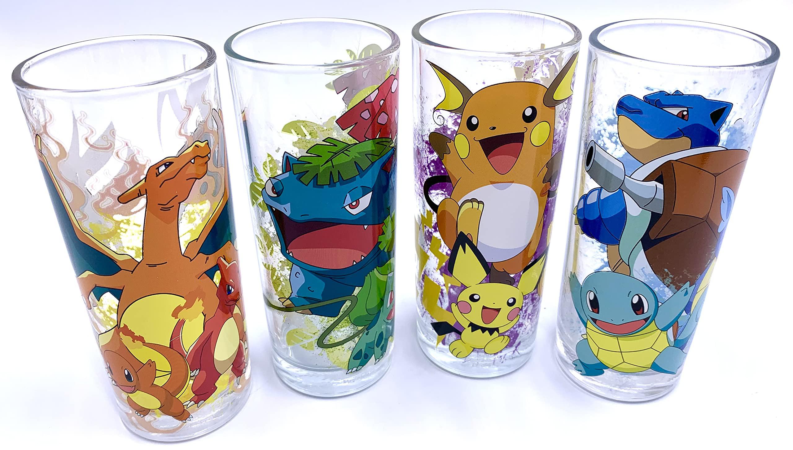 Silver Buffalo pokemon starter evolutions glassware set, set of 4 glasses,10 ounce