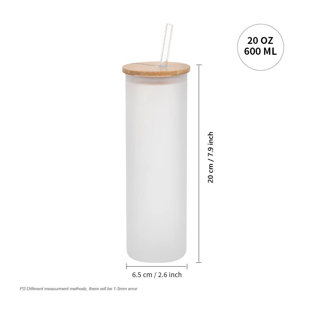 pyd life sublimation glass blanks tumbler skinny straight frosted 20 oz with bamboo lid and glass straw jar tumbler cups mugs