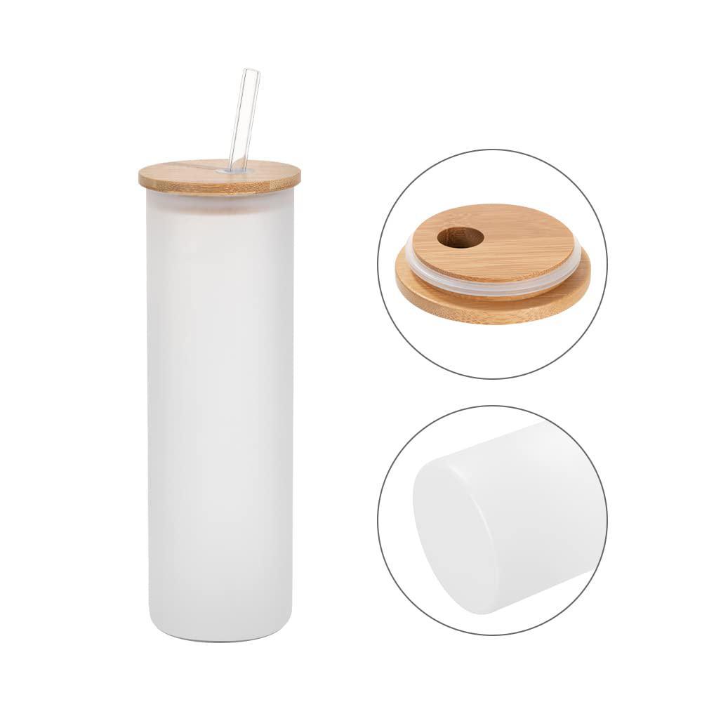 pyd life sublimation glass blanks tumbler skinny straight frosted 20 oz with bamboo lid and glass straw jar tumbler cups mugs