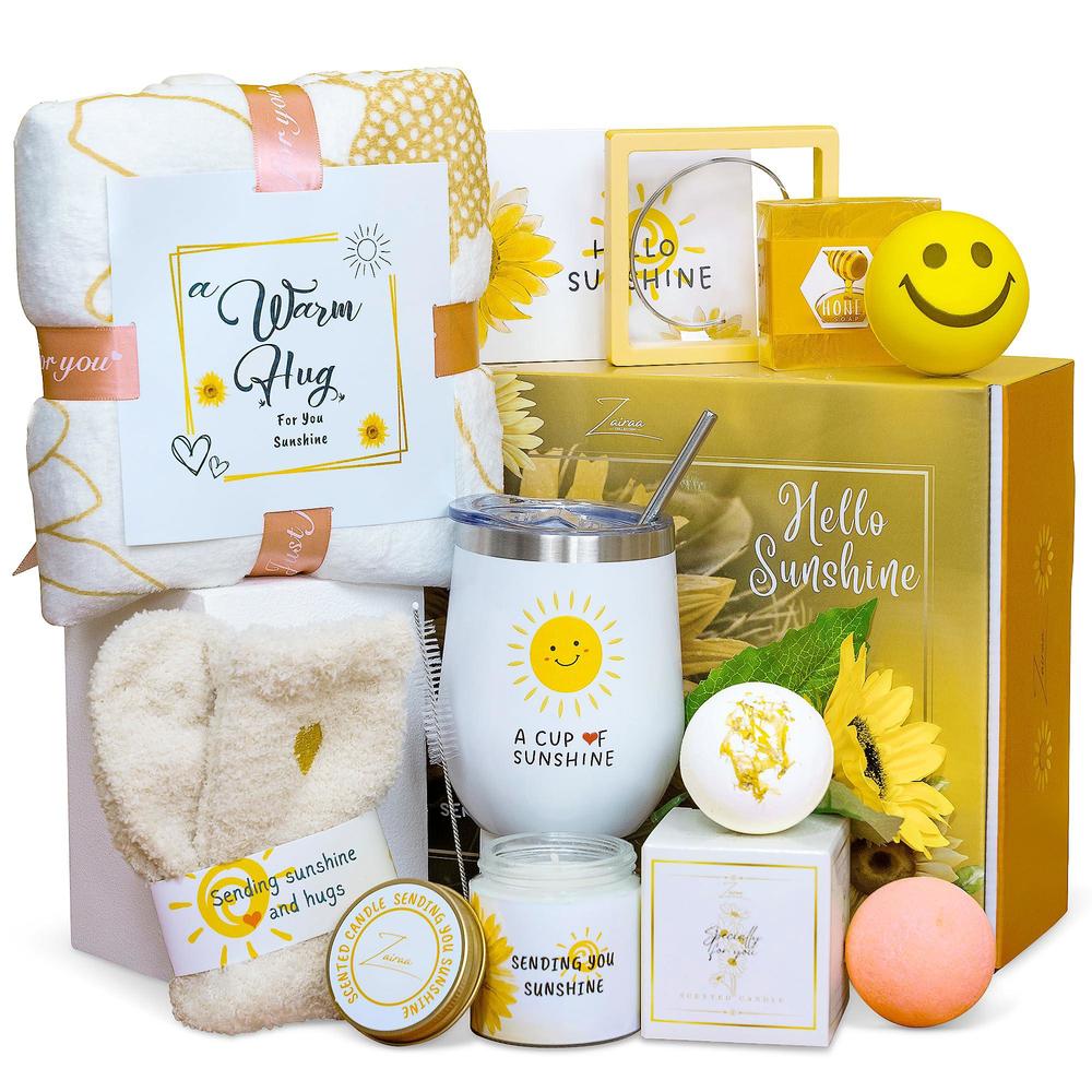 zairaa sunflower gifts for women - sending sunshine gifts 11pcs, self care package with accessories, jewelry - get well soon 