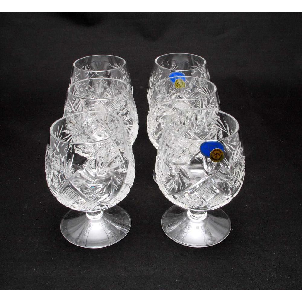 Neman set of 6 russian cut crystal cognac brandy whiskey snifters goblets, handmade glassware