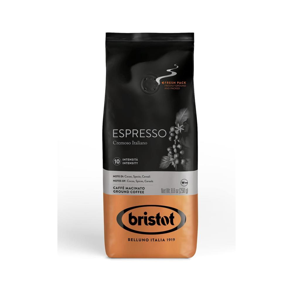 bristot espresso cremoso italiano ground coffee | italian espresso | medium roast | for home espresso machines | 8.8oz/250g