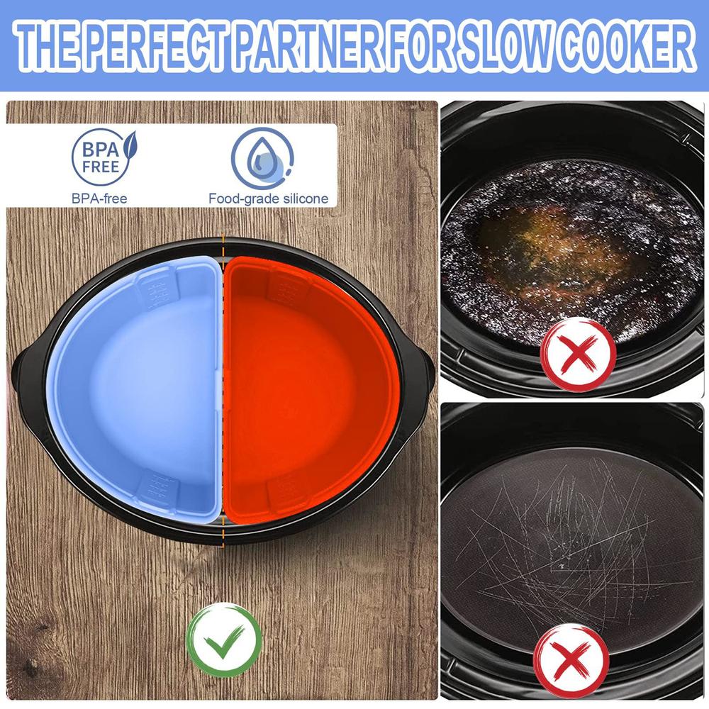 chahot silicone slow cooker liners-2pcs slow cooker divider liners for crock pot 6qt, reusable leakproof dishwasher safe bpa 
