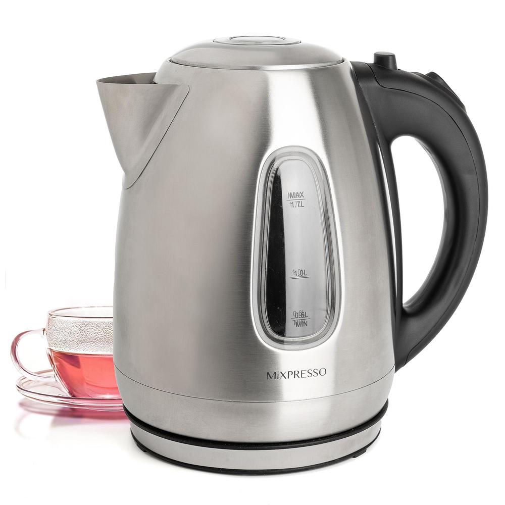 mixpresso stainless steel electric kettle, cordless pot 1.7l portable electric hot water kettle, 1500w strong fast boiling po