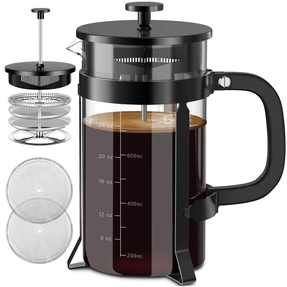 quqiyso french press coffee maker 34oz 304 stainless steel french press with 4 filter, heat resistant durable, easy to clean,