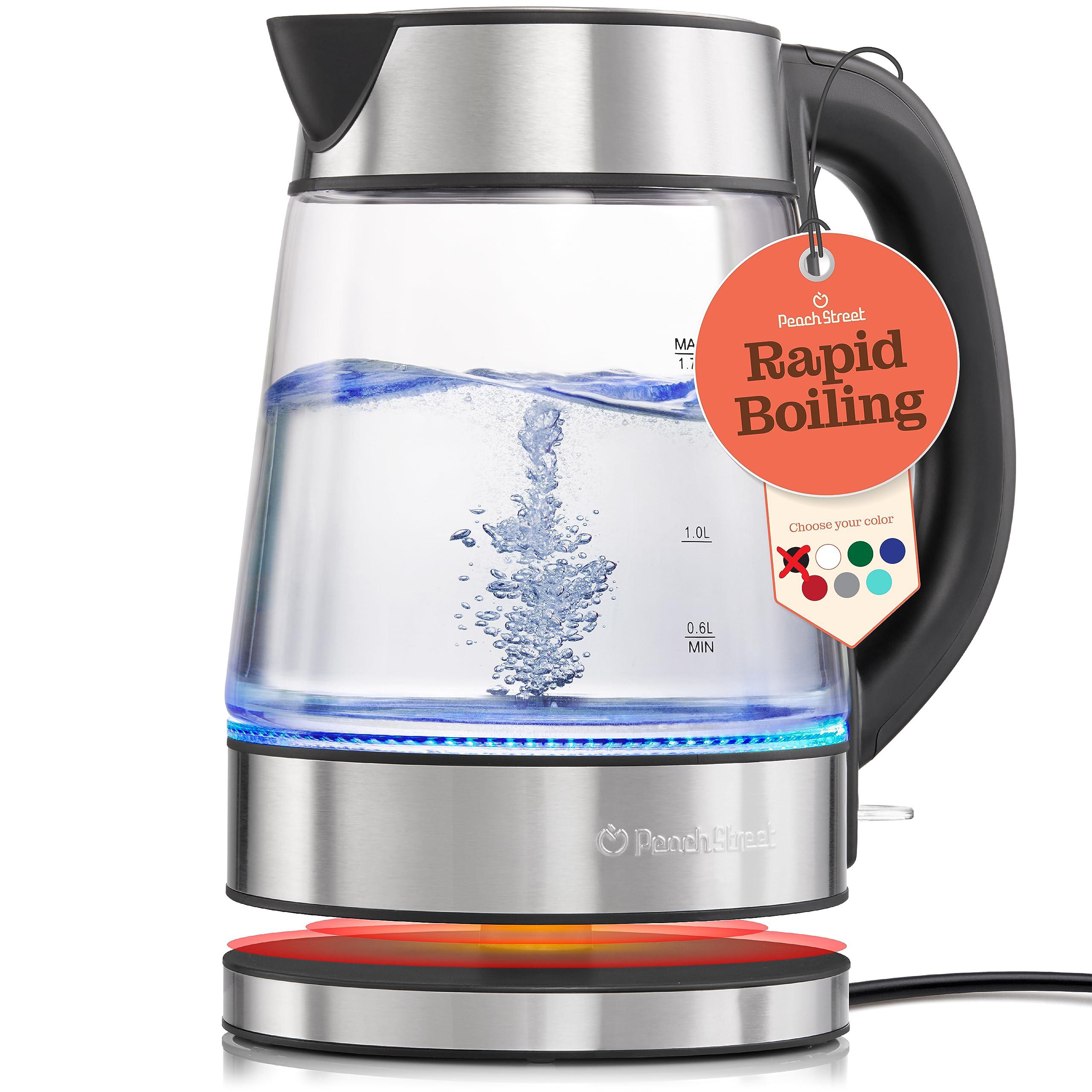 peach street RNAB0B2Q7N54S speed-boil electric kettle for coffee & tea -  1.7l water boiler 1500w, borosilicate glass, easy clean wide opening, auto  shut