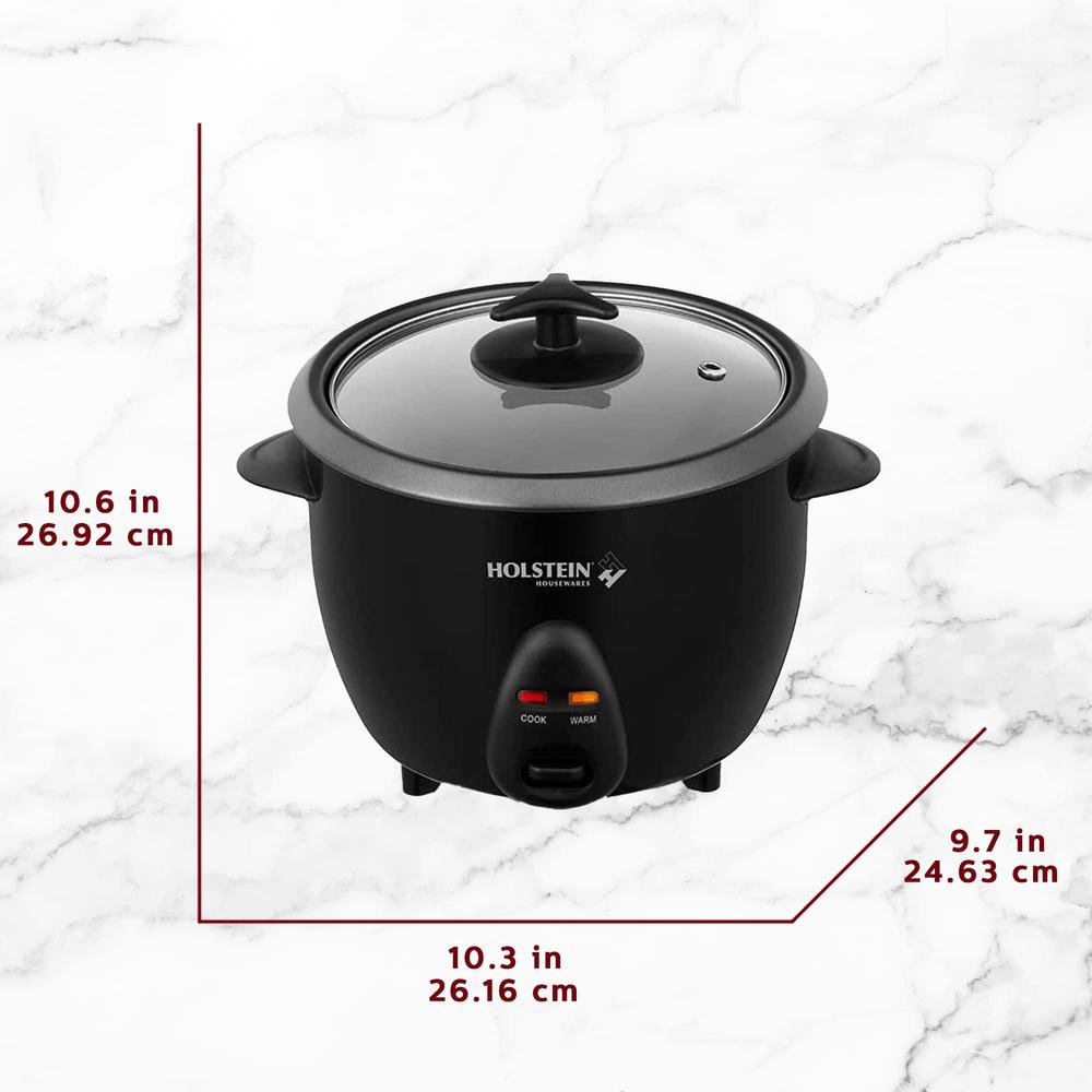holstein housewares 8-cup rice cooker, black - convenient and user friendly with warm and cook function, ideal for rice, quin