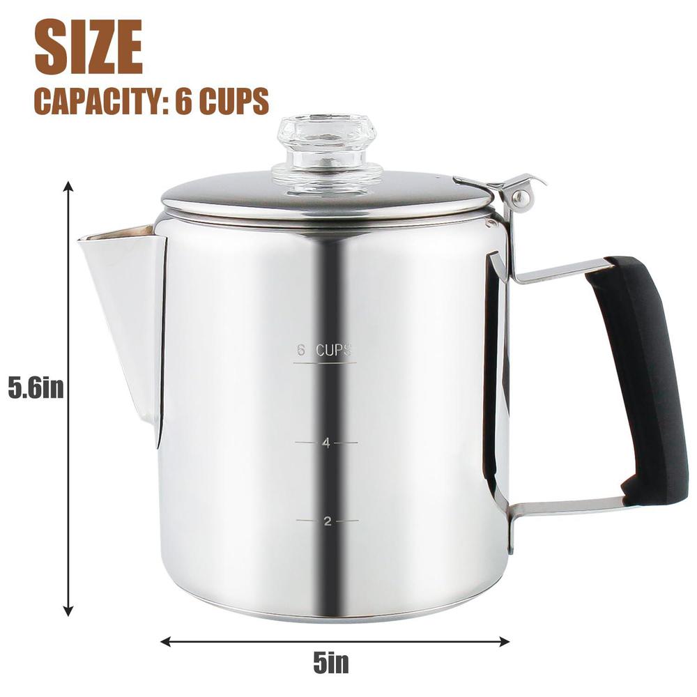 apoxcon multi use percolator coffee pot with glass knob and silica gel handle, stainless steel coffee maker for indoor induct