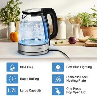 TUMIDY RNAB09NC31BRG glass electric kettle, tumidy 1.7l hot water