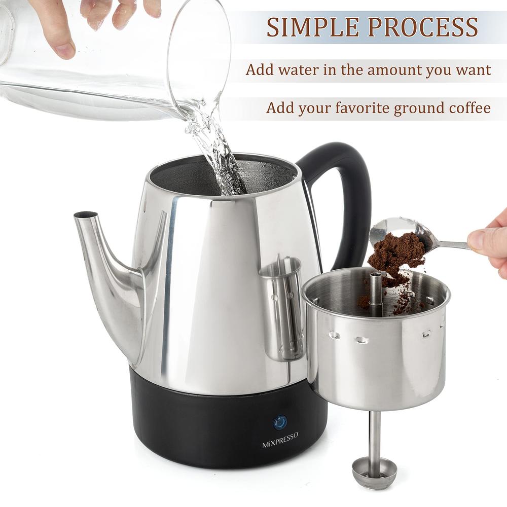 mixpresso electric percolator coffee pot | stainless steel coffee maker ...