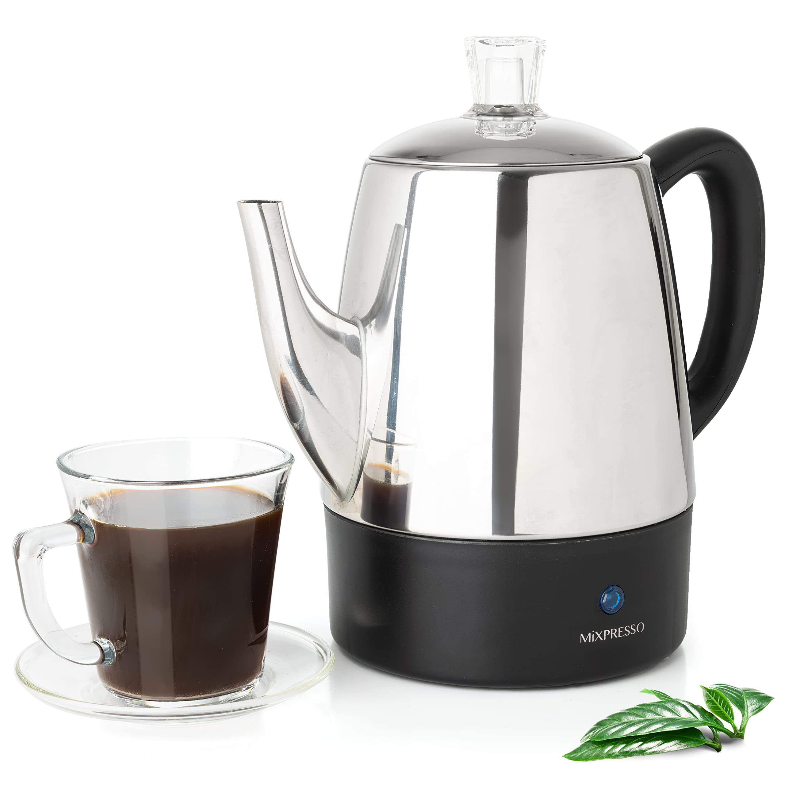 mixpresso electric percolator coffee pot | stainless steel coffee maker | percolator electric pot - 4 cups stainless steel pe
