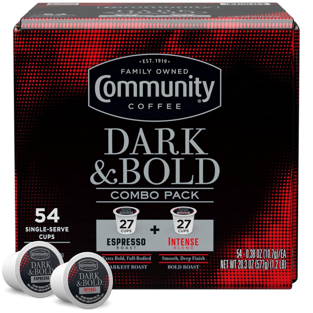 community coffee dark & bold variety 54 count coffee pods, extra dark roast compatible with keurig 2.0 k-cup brewers, 54 coun
