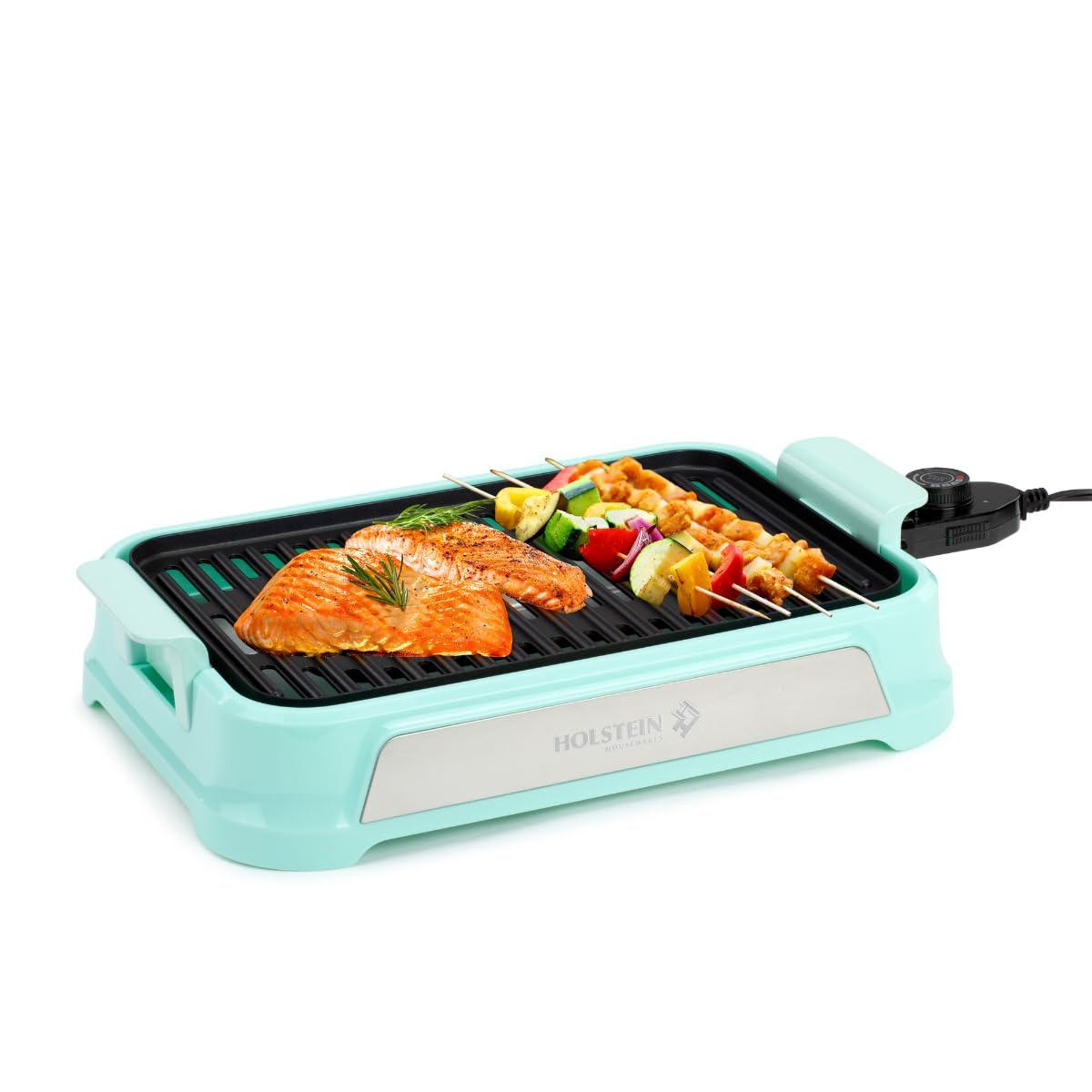 holstein housewares - 1200w 14 inch smokeless grill, mint - convenient and user friendly with optimal cooking indicator light