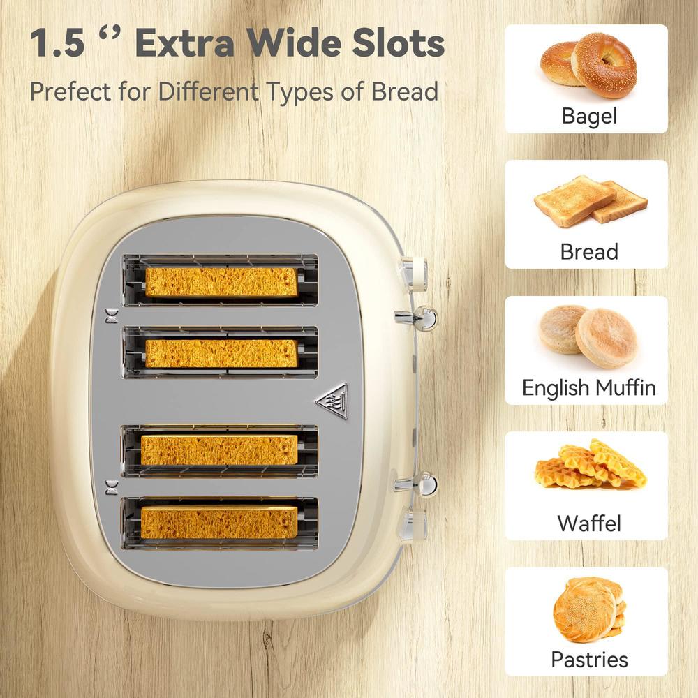 KitchMix toaster 4 slice, retro stainless toaster with 6 bread shade settings,1.5''wide slots toaster with cancel/defrost/reheat funct