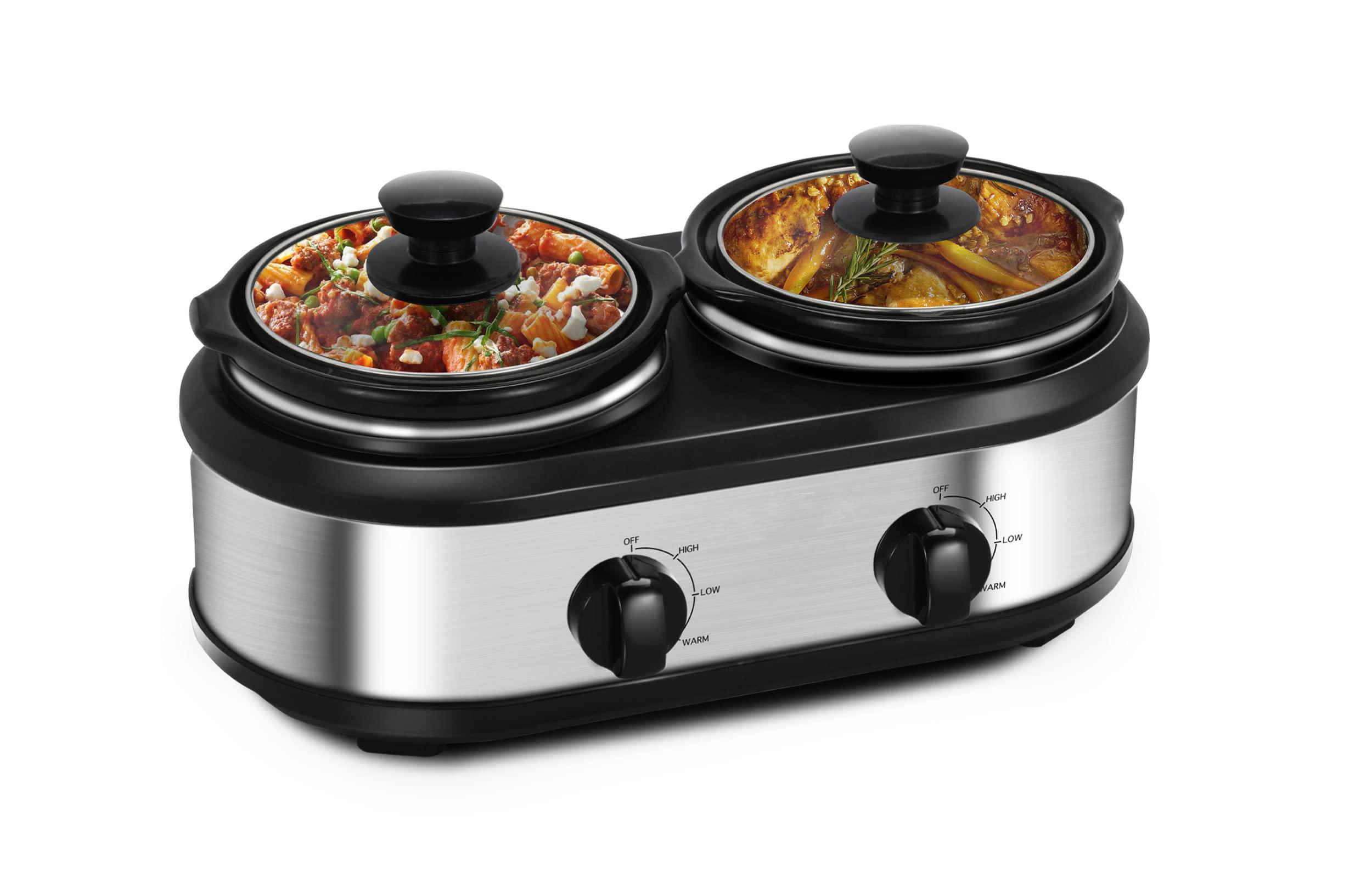 X WINDAZE RNAB0B8ZVC4H8 dual slow cooker, buffet servers and warmers with 2  x 1.25qt, tempered glass lids and lid rests, 3 adjustable temp, stainless